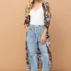 Leopard Kimono Open Front Longline Cardigan - Leopard