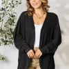 Full Size Ribbed Cocoon Cardigan - Black
