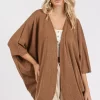 Open Front Batwing Sleeve Cardigan - Brown