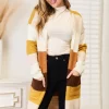 Color Block Dropped Shoulder Cardigan - Brown/Tan Stripe