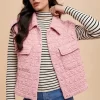 Texture Quilted Snap Down Vest Coat - Blush Pink
