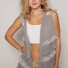Ruffled Open Front Sleeveless Cardigan - Stone Grey Multicolor