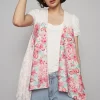 Lace Patchwork Floral Open Front Sleeveless Cardigan - Pink
