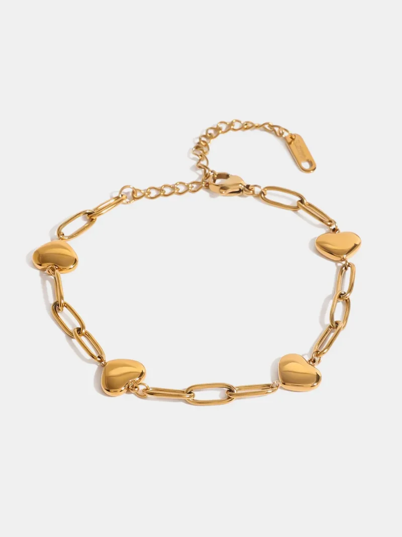 18K Gold-Plated Stainless Steel Heart Bracelet - Gold