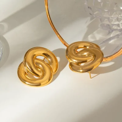 18K Gold-Plated Stainless Steel Knotted Earrings - Gold