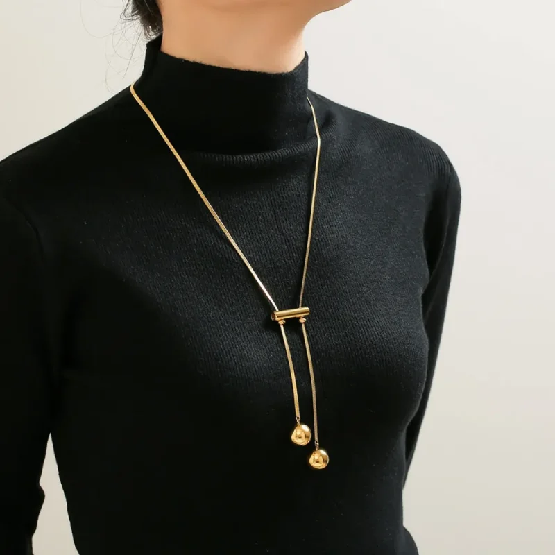 18K Gold-Plated Titanium Steel Hollow Bead Necklace - Gold