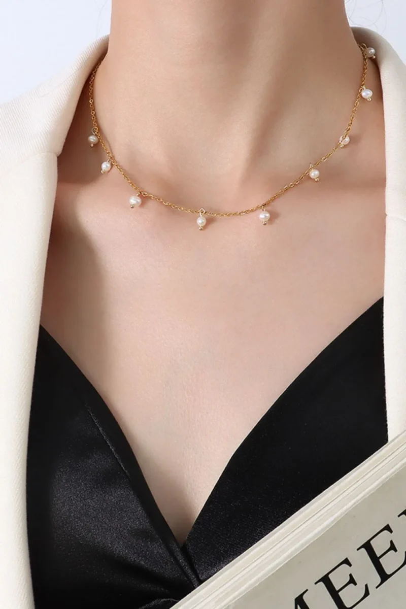 18K Gold-Plated Titanium Steel Pearl Necklace - Gold