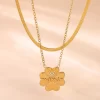 2 Piece 18K Gold-Plated Inlaid Zircon Lucky Clover Necklace - Gold