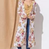 Floral Kimono Open Front Longline Cardigan - Burgundy Stripe