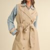 Layered Look Trench Coat With Denim Jacket - Taupe