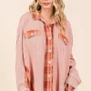 Mineral Washed Plaid Button Down Shacket - Rust