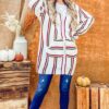 Rainbow Stripe Zipper Up Cardigan with Hood - Multi