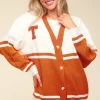 Full Size V Neck Button Down Letter Patch Cardigan - Burnt Orange