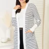 Striped Open Front Longline Cardigan - White