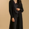 Umgee Full Size Lightweight Open Front Long Cardigan with Side Slit Plus Size - Black
