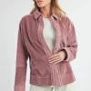 Side Slit Exposed Seam Button Up Corduroy Jacket - Dusty Pink