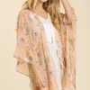 Umgee Full Size Sheer Mixed Print Kimono with Side Slit Plus Size - Peach Mix