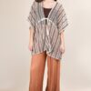 Striped Poncho Boho Cardigan - Mocha/Cream