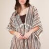 Plus Size Striped Poncho Boho Cardigan - Mocha/Cream