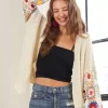 Full Size Contrast Crochet Open Front Long Sleeve Cardigan - Ivory