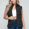 Zip Up Turtleneck Vest with Pockets - Black