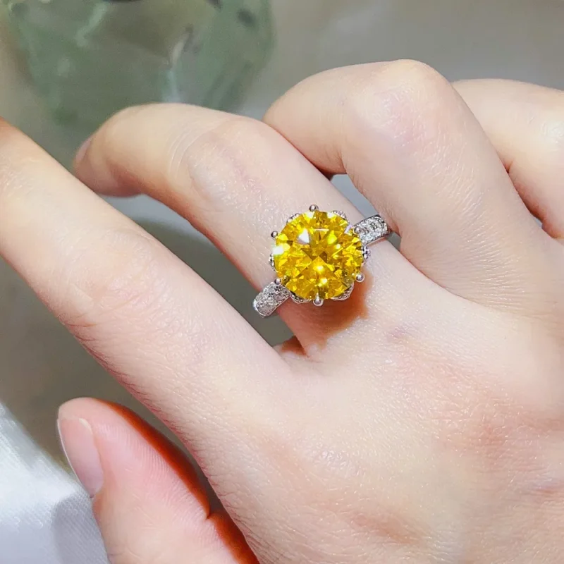 5 Carat Moissanite 925 Sterling Silver Ring - Yellow
