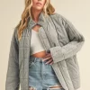 Zip Up Drop Shoulder Quilted Washed Jacket - Gray