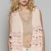 Ruffled Open Front Sleeveless Cardigan - Blush Pink