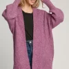 Umgee Full Size Wool Blend Open Front Lantern Sleeve Cardigan Plus Size - Red-Violet