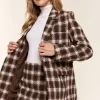 Full Size Plaid Brushed One Button Blazer - Brown
