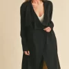 Open Front Long Sleeve Longline Coat - Black