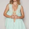 Embroidered Pearls Open Front Sleeveless Cardigan - Pale Mint