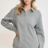 Umgee Full Size Button Down Collared Neck Shacket Plus Size - Gray