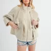 Fake Two Pieces Turtleneck Sherpa Jacket with Pockets - Sand