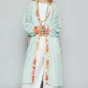 Floral Trim Lace Open Front Longline Cardigan - Pale Mint