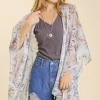 Umgee Full Size Sheer Mixed Print Kimono with Side Slit Plus Size - Light Blue