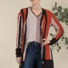 Full Size Striped Button Up Long Sleeve Cardigan Plus Size - Rust