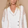 Cable-Knit Plaid V-Neck Button Up Cardigan - White