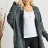 Popcorn Knit Open Front Long Sleeve Cardigan - Dark Olive