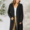 Full Size Hooded Sweater Cardigan - Black