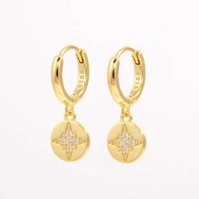 925 Sterling Silver Inlaid Zircon Earrings - Gold