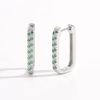 925 Sterling Silver Inlaid Zircon Earrings - Silver