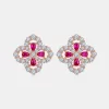 925 Sterling Silver Lab-Grown Ruby Flower Shape Stud Earrings - Silver