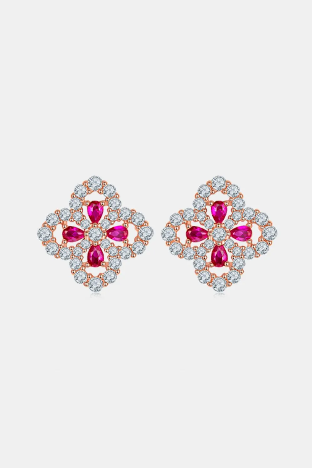 925-Sterling-Silver-Lab-Grown-Ruby-Flower-Shape-Stud-Earrings-Silver 925 Sterling Silver Lab-Grown Ruby Flower Shape Stud Earrings - Silver