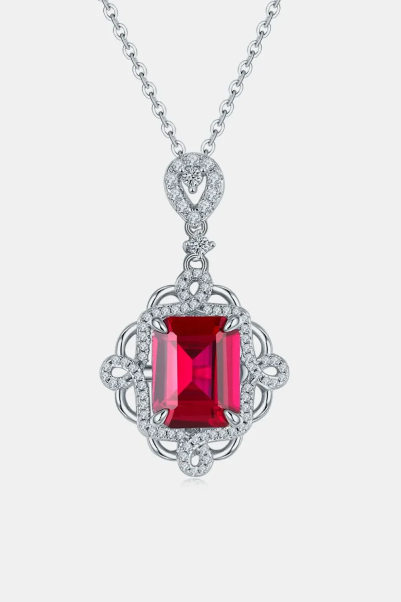 925 Sterling Silver Ruby Pendant Necklace - Silver