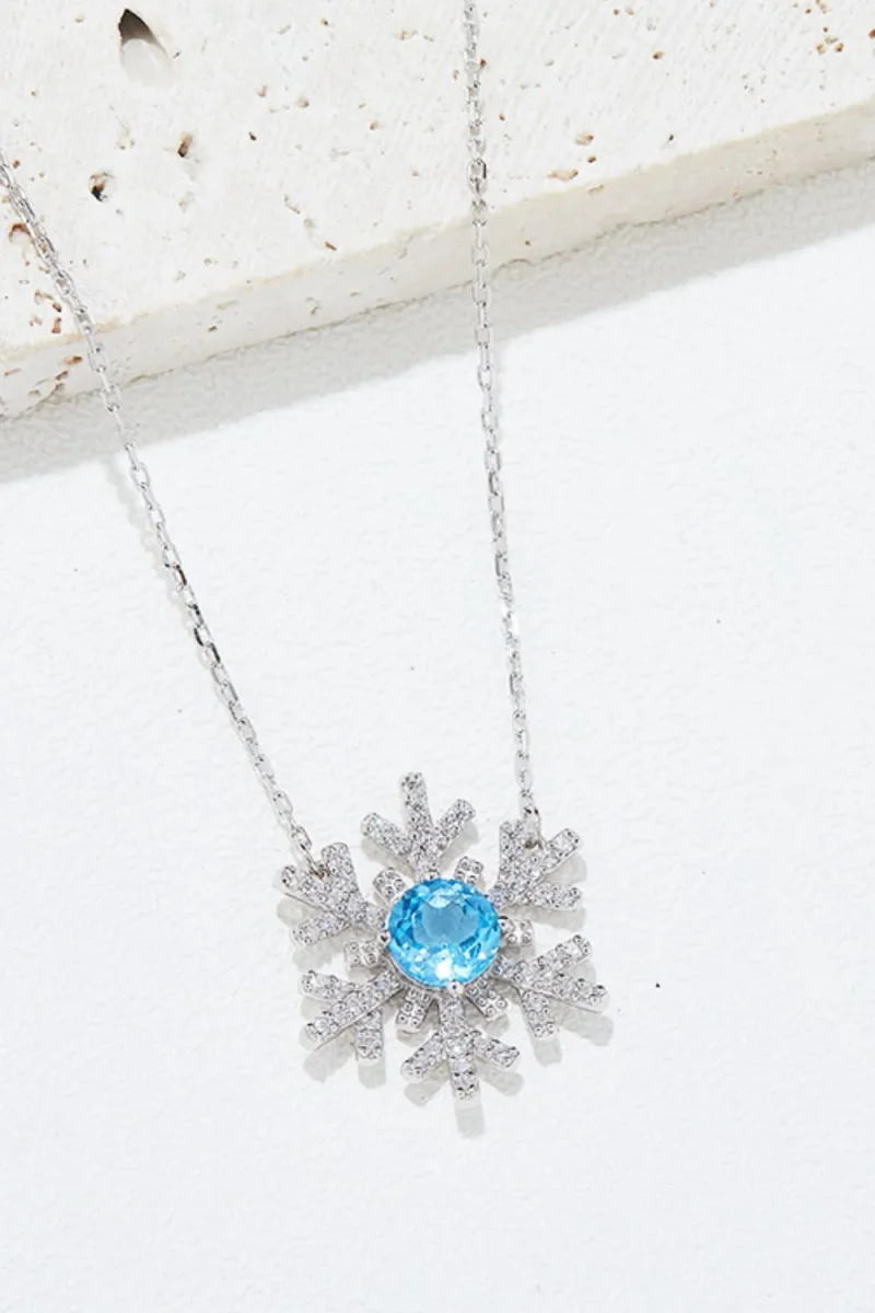 925 Sterling Silver Topaz Snowflake Shape Necklace - Silver