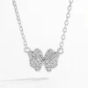 925 Sterling Silver Zircon Butterfly Pendant Necklace - Silver