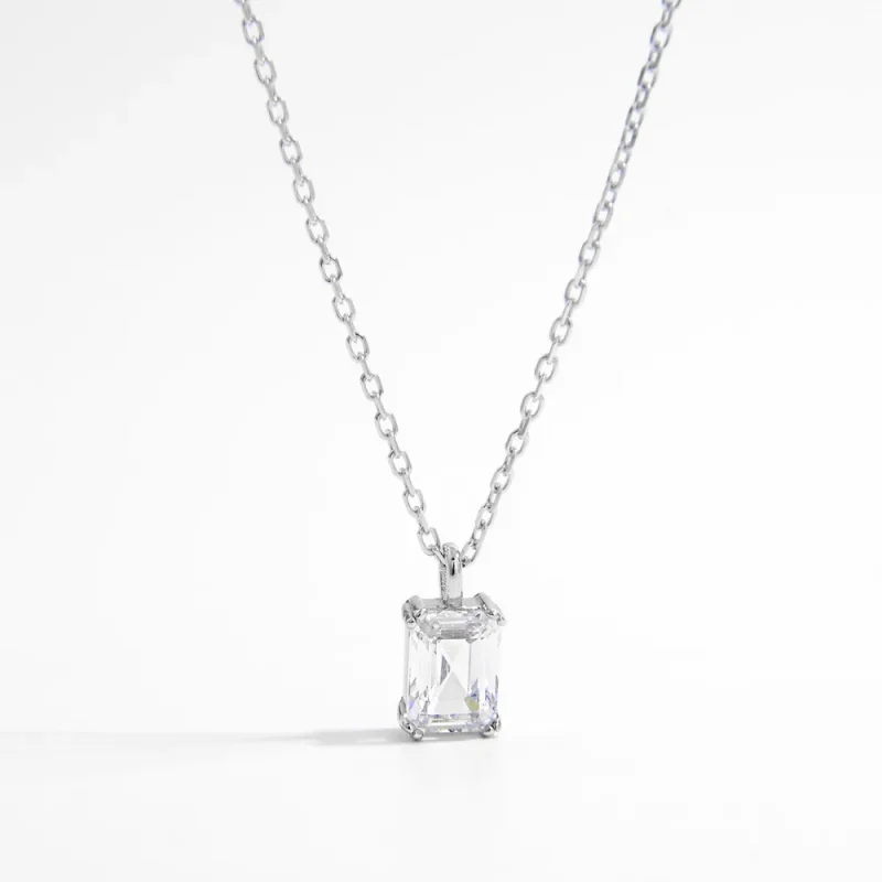 925 Sterling Silver Zircon Pendant Necklace - Silver