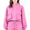 Full Size Drawstring Hem Cargo Pocket Cropped Worker Jacket Plus Size - Fuchsia Pink