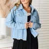 Dropped Shoulder Raw Hem Denim Jacket - Light